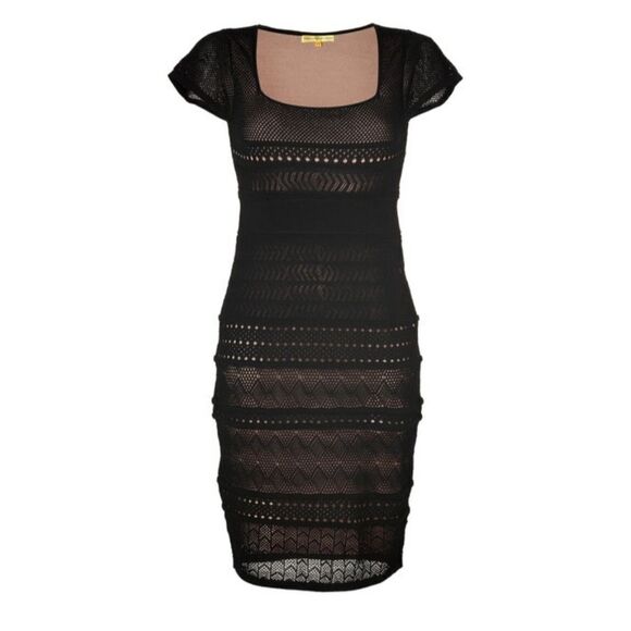 Catherine Malandrino Favorites Short Sleeve Crochet Black Bodycon Mini Dress M - Picture 4 of 14